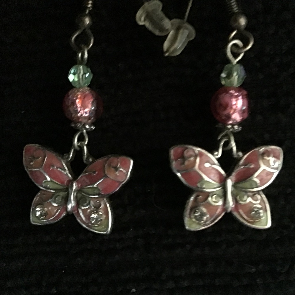 New Brighton pink enameled butterfly earrings